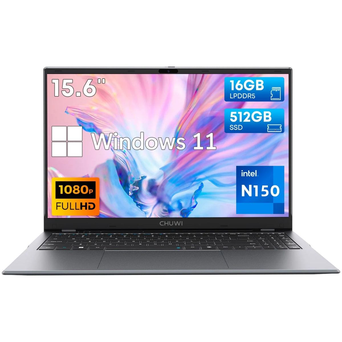 Laptop CHUWI Gemibook Plus - Processore Inte N150 15.6" Display 16GB+512GB Windows 11 Batteria 5000mAh - Grigio