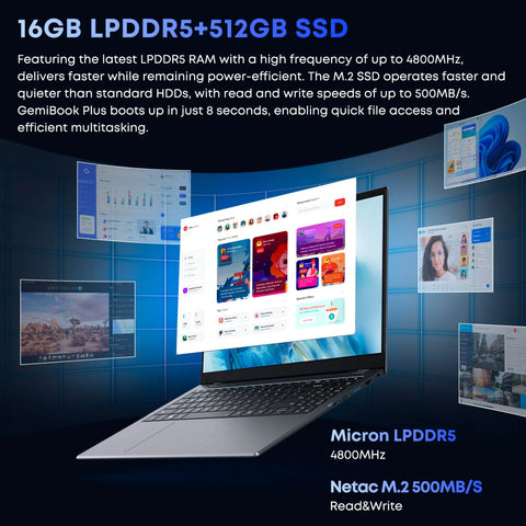 Laptop CHUWI Gemibook Plus - Processore Inte N150 15.6" Display 16GB+512GB Windows 11 Batteria 5000mAh - Grigio