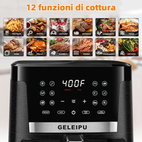 Friggitrice ad Aria GELEIPU-DL27 - Potenza 1800W Capacità 7L 12 Programmi di Cottura - Nero
