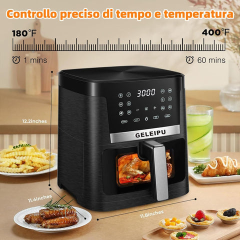 Friggitrice ad Aria GELEIPU-DL27 - Potenza 1800W Capacità 7L 12 Programmi di Cottura - Nero